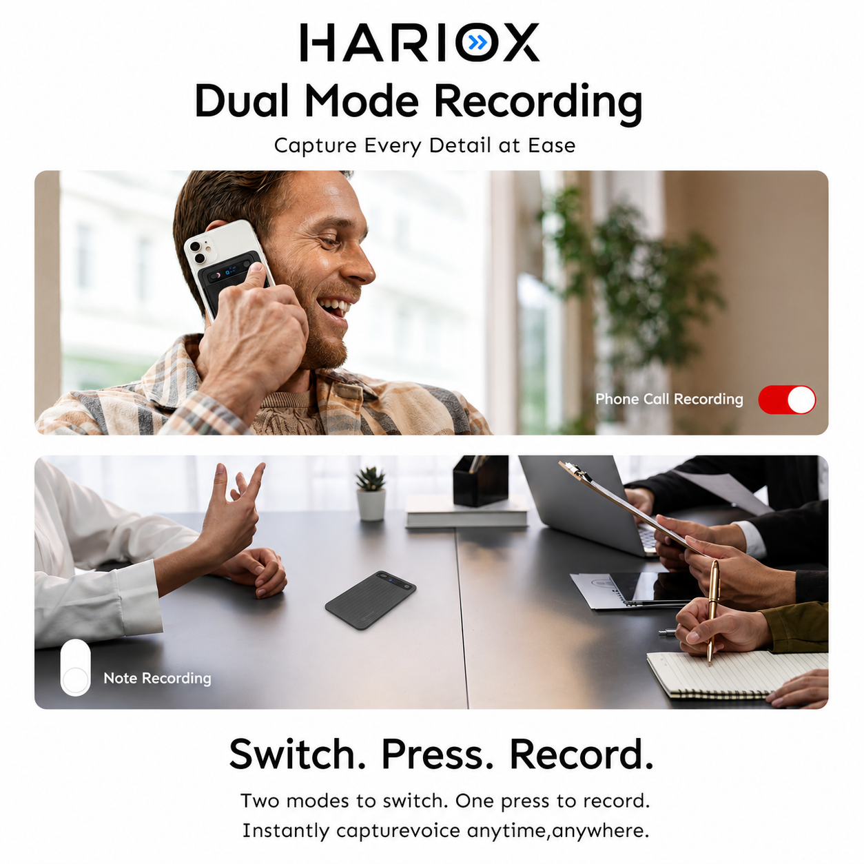HARIOX AI Voice Recorder used in a meeting to capture notes